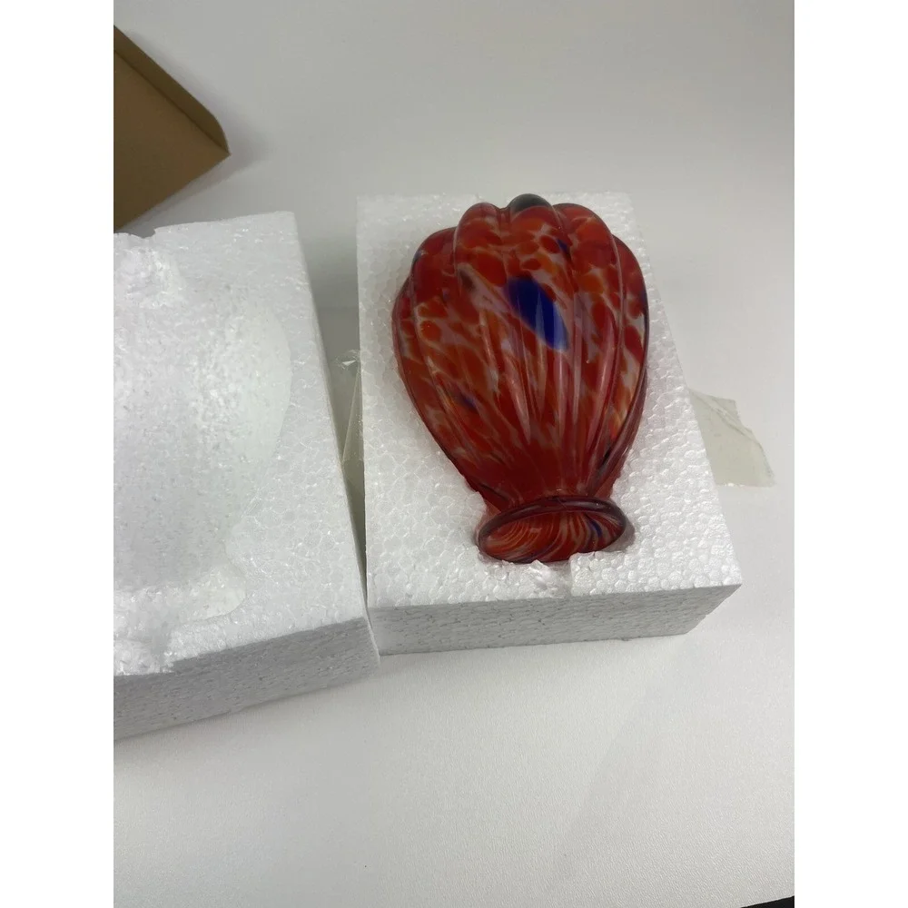 Hummingbird‎ Feeder Art Glass Hand Blown Multi Colored Red Blue
